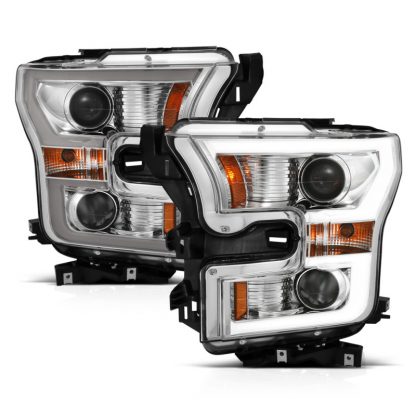 ANZO 2015-2017 Ford F-150 Projector Headlights w/ Plank Style Switchback Chrome w/ Amber - Image 8