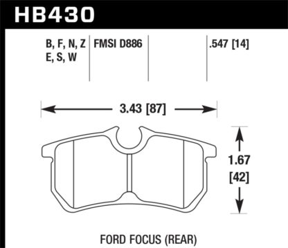 Hawk 00-07 Ford Focus DTC30 Rear Race Brake Pads - Image 2