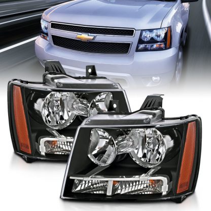 ANZO 2007-2014 Chevrolet Tahoe/Suburban Crystal Headlights Black - Image 3