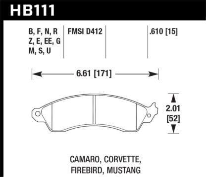 Hawk 94-04 Mustang Cobra / 88-96 Corvette / 88-92 Camaro w/HD Brakes Front Blue 9012 Race Brake Pads - Image 2