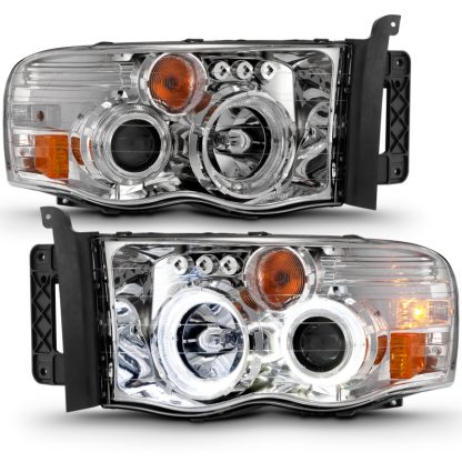 ANZO 2002-2005 Dodge Ram 1500 Projector Headlights w/ Halo Chrome Clear Amber - Image 2