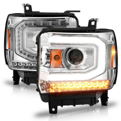 ANZO 2014-2015 Gmc Sierra 1500 Projector Headlights w/ Light Bar Chrome Housing (Halogen Type) - Image 3