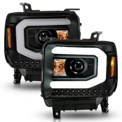 ANZO 2014-2015 GMC Sierra 1500 Projector Headlights w/ Light Bar Black Housing (Halogen Type) - Image 2