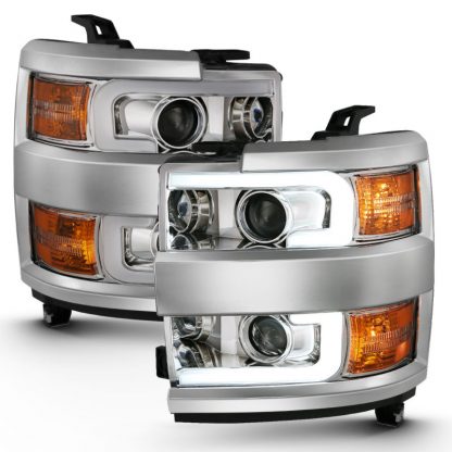 ANZO 2015-2016 Chevrolet Silverado Projector Headlights w/ Plank Style Design Chrome w/ Amber - Image 5