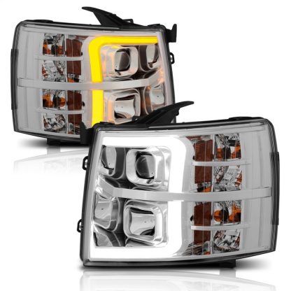 ANZO 07-13 Chevrolet Silverado 1500/2500/3500 Proj Headlights w/ Plank Style Switchback Chrome w/Amb - Image 4