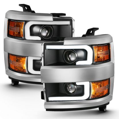 ANZO 2015-2016 Chevrolet Silverado Projector Headlights w/ Plank Style Design Black w/ Amber - Image 6