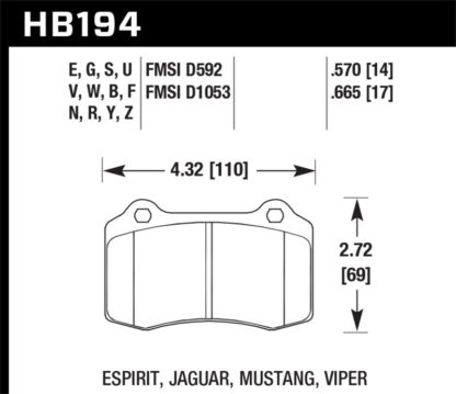 Hawk 96 & 00-02 Dodge Viper GTS/00-02 Viper RT 10 / 00 Ford Mustang SVT Cobra Race DTC-70 Brake Pads - Image 3