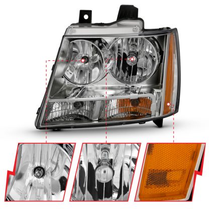 ANZO 2007-2014 Chevy TahOE Crystal Headlight Chrome Amber(OE) - Image 2