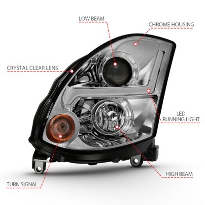 ANZO 2003-2007 Infiniti G35 Projector Headlight Plank Style Black (HID Compatible, No HID Kit ) - Image 4