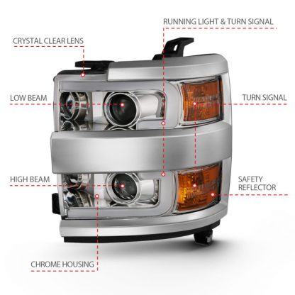 ANZO 2015-2016 Chevrolet Silverado Projector Headlights w/ Plank Style Design Chrome w/ Amber - Image 7