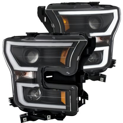 ANZO 2015-2016 Ford F-150 Projector Headlights w/ Plank Style Design Black w/ Amber - Image 2