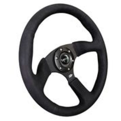 NRG Reinforced Steering Wheel (350mm / 2.5in. Deep)Blk Alcantara Comfort Grip w/4mm Matte Blk Spokes - Image 3