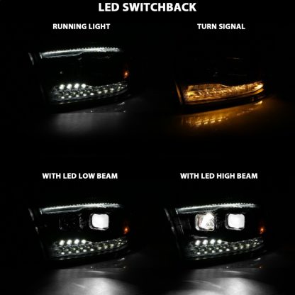 ANZO 2009-2018 Dodge Ram 1500 Led Projector Plank Style Switchback H.L Halo Black Amber (OE Style) - Image 8