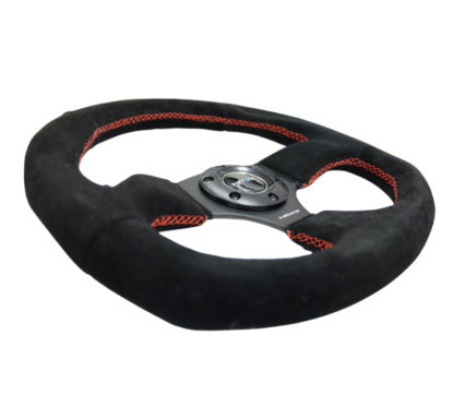 NRG Reinforced Steering Wheel (320mm Horizontal / 330mm Vertical) Suede w/Red Stitch - Image 6