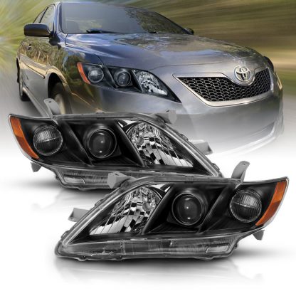 ANZO 2007-2011 Toyota Camry Projector Headlight Black Amber