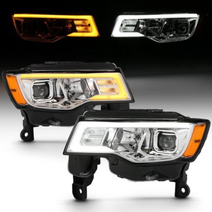 ANZO 2017-2018 Jeep Grand Cherokee Projector Headlights w/ Plank Style Switchback - Chrome w/ Amber - Image 3