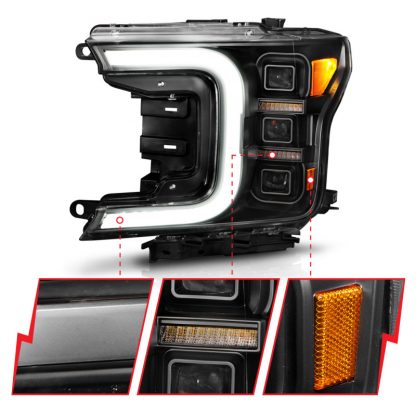 Anzo 18-20 Ford F-150 Full Led Projector Light Bar Headlights Black Amber - Image 2