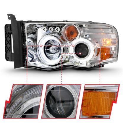 ANZO 2002-2005 Dodge Ram 1500 Projector Headlights w/ Halo Chrome Clear Amber - Image 3