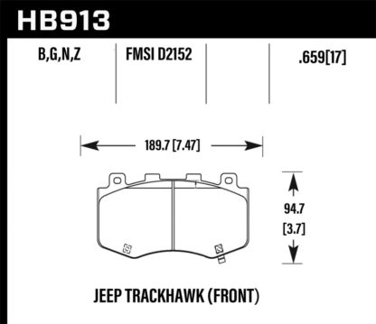 Hawk 18-19 Jeep Grand Cherokee Performance Ceramic Street Front Brake Pads - Image 2