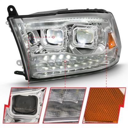 ANZO 2009-2018 Dodge Ram 1500 Led Projector Plank Style Switchback H.L Halo Chrome Amber (OE Style) - Image 4