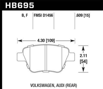 Hawk 12 Audi A3 / 11-12 VW Golf GTI/Jetta S/Jetta SE/Jetta SEL/Jetta TDI HPS Street Rear Brake Pads - Image 3