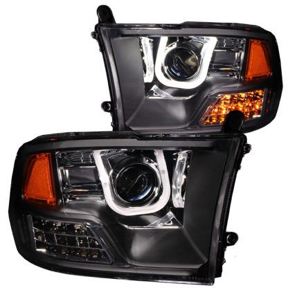 ANZO 2009-2016 Dodge Ram 1500 Projector Headlights w/ U-Bar Black - Image 2