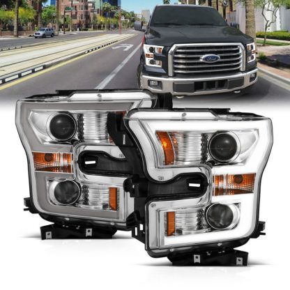 ANZO 2015-2017 Ford F-150 Projector Headlights w/ Plank Style Switchback Chrome w/ Amber - Image 2