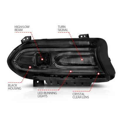 ANZO 2015-2018 Dodge Charger Projector Headlights Plank Style Black - Image 4