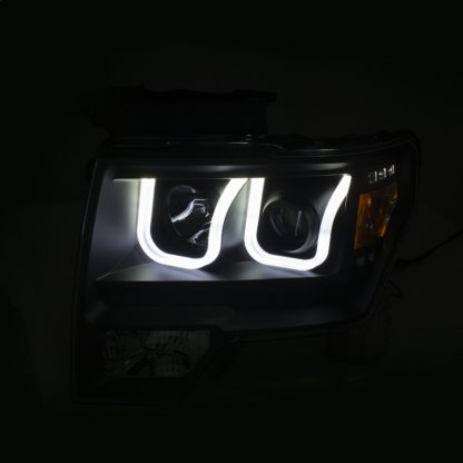 ANZO 2009-2014 Ford F-150 Projector Headlights w/ U-Bar Switchback Black w/ Amber - Image 5