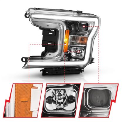 ANZO 2018-2019 Ford F-150 Projector Plank Style H.L. Chrome Amber (Without Switchback) - Image 3