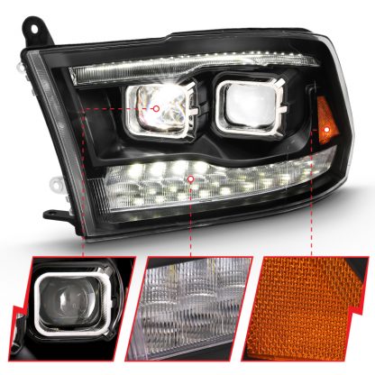 ANZO 2009-2018 Dodge Ram 1500 Led Projector Plank Style Switchback H.L Halo Black Amber (OE Style) - Image 10