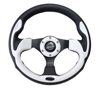 NRG Reinforced Steering Wheel (320mm) Blk w/White Trim & 4mm 3-Spoke - Image 6