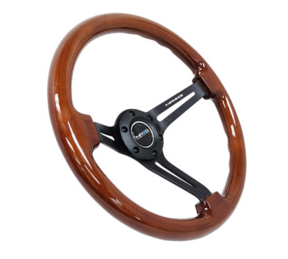 NRG Reinforced Steering Wheel (350mm / 3in. Deep) Brown Wood w/Blk Matte Spoke/Black Center Mark - Image 2