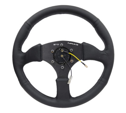 NRG Reinforced Steering Wheel (350mm / 2.5in. Deep) Blk Leather Comfort Grip w/5mm Matte Blk Spokes - Image 4