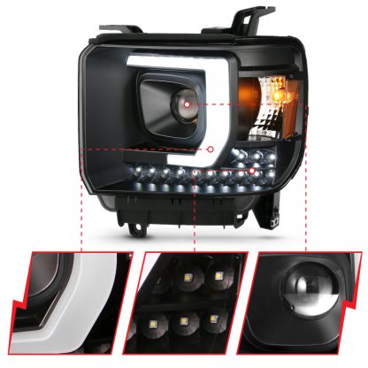 ANZO 2014-2015 Gmc Sierra 1500HD Projector Plank Style Headlight Black W/ Drl - Image 9