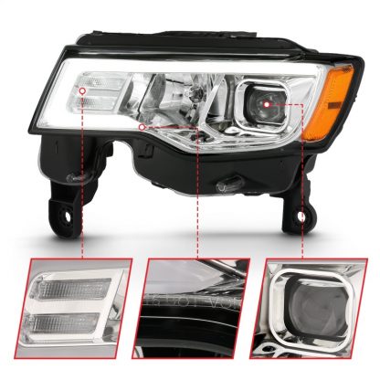 ANZO 2017-2018 Jeep Grand Cherokee Projector Headlights w/ Plank Style Switchback - Chrome w/ Amber - Image 7