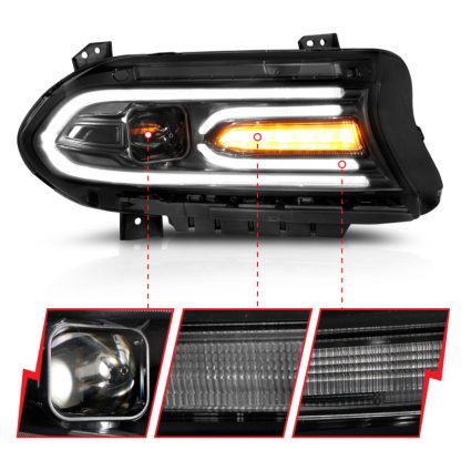 ANZO 2015-2018 Dodge Charger Projector Headlights Plank Style Black - Image 3