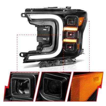 Anzo 18-20 Ford F-150 Full Led Projector Smoke Bar Style Headlights Black Amber - Image 10