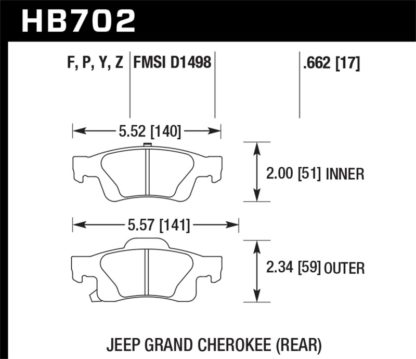 Hawk 11-12 Dodge Durango / 11-12 Jeep Grand Cherokee HPS Rear Street Brake Pads - Image 2