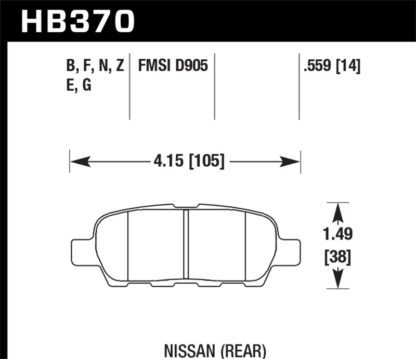 Hawk 03-07 350z / G35 / G35X w/o Brembo HP+ Street Rear Brake Pads - Image 2