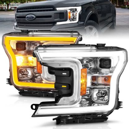 ANZO 2018-2020 Ford F-150 Projector Headlight w/Plank Style Switchback Chrome Housing - Image 2