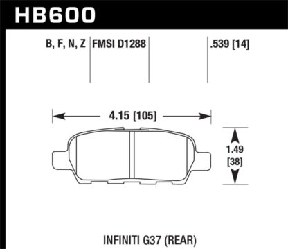 Hawk 2008-2009 Infiniti EX35 Journey HPS 5.0 Rear Brake Pads - Image 3