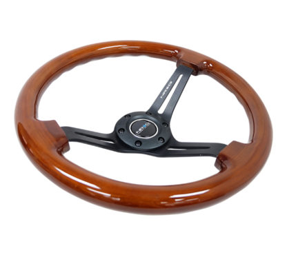 NRG Reinforced Steering Wheel (350mm / 3in. Deep) Brown Wood w/Blk Matte Spoke/Black Center Mark - Image 3