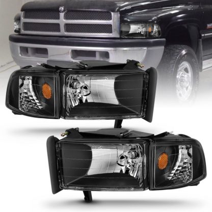 ANZO 1994-2001 Dodge Ram Crystal Headlights Black - Image 2