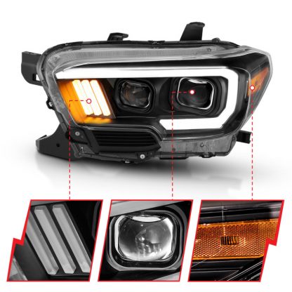 ANZO 2016-2017 Toyota Tacoma Projector Headlights w/ Plank Style Design Black/Amber w/ DRL - Image 8