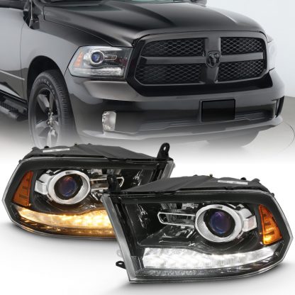 ANZO 2009-2018 Dodge Ram 1500 Projector Plank Style Switchback H.L Halo Black Amber (OE Style) - Image 2