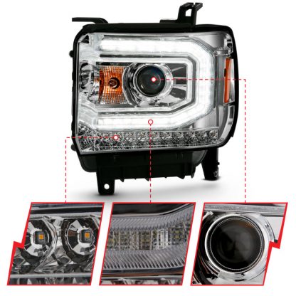 ANZO 2016-2019 Gmc Sierra 1500 Projector Headlight Plank Style Chrome w/ Sequential Amber Signal - Image 5