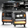 ANZO 16-18 Chevrolet Silverado 1500 LED Projector Headlights w/Plank Style Switchback Black w/ Amber - Image 3