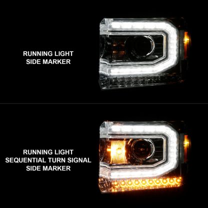 ANZO 2014-2015 Gmc Sierra 1500 Projector Headlights w/ Light Bar Chrome Housing (Halogen Type) - Image 7