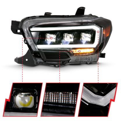 ANZO 2016-2018 Toyota Tacoma LED Projector Headlights Plank Style Black w/ Amber - Image 4